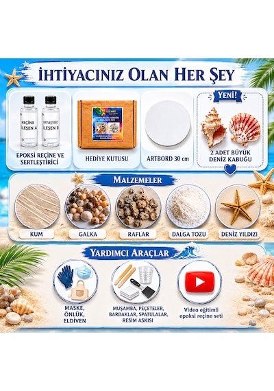 Epoksi Reçine Seti Sahil Deniz Temalı Premium Yaratıcılık Seti Video Eğitimli Epoksi Reçine Kiti- Hobi Kiti, Epoksi Başlangıç Seti, Epoksi Sanat Seti 00008