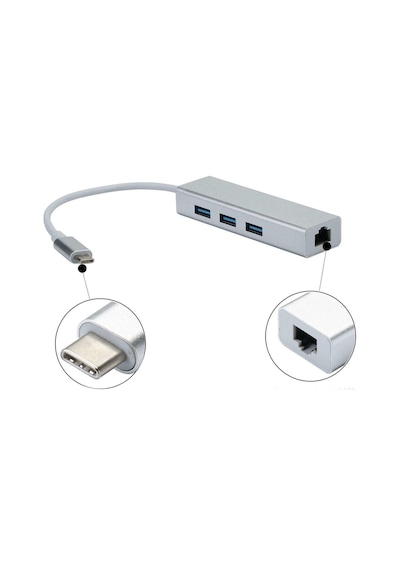 Type C To 3 Port Usb 3.0 Hub Çoklayıcı Ethernet Apple Uyumlu MacBook