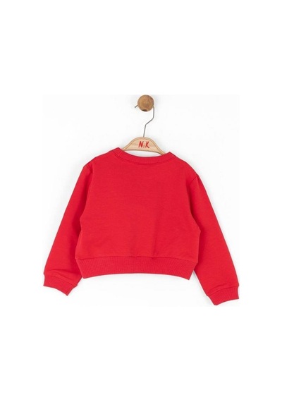 Nk Kids Kız Bebek Pamuklu Leopar Cep Detaylı Sweatshirt-14789 Kırmızı