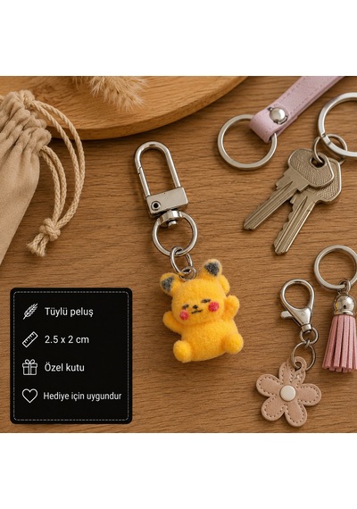 Sevimli Sarı Peluş Charm Anahtarlık Tüylü Mini Çanta Aksesuarı Hediye Anahtarlık
