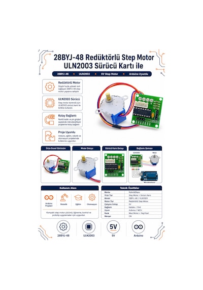 28byj-48 Redüktörlü Step Motor Ve Uln2003 Sürücü Kartı