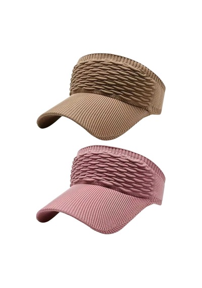 Uniquetrenders Kadın Örgü Dokulu Uv Korumalı Yazlık Vizör Şapka 2'li Set Camel - Pudra