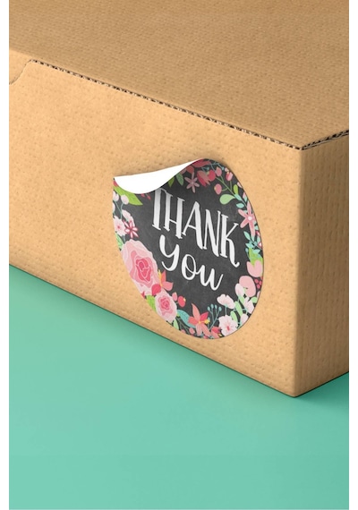 Thank You Çiçekli Kargo Paket Sticker Etiketi 3x3cm St2057 Çok Renkli