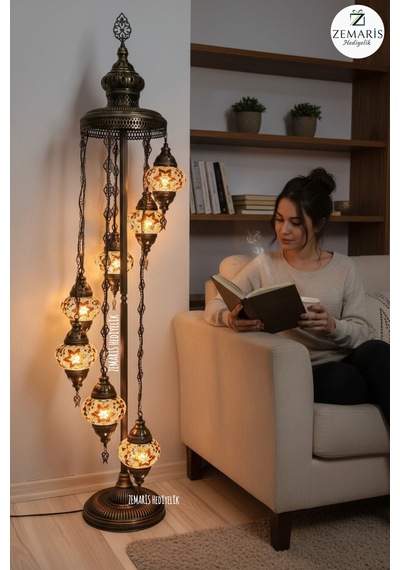 El Yapımı Otantik Mozaik Lambader 7 Li Metalik - 761810958 Diğer