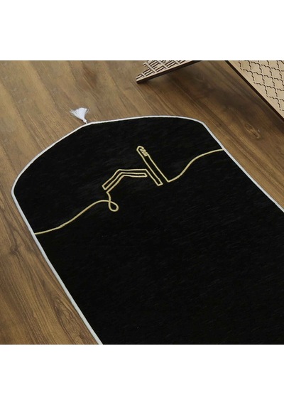 İsme Özel El Kuba Lüks Astarlı Biyeli Seccade-siyah 66x125cm 565 Gr Çok Renkli