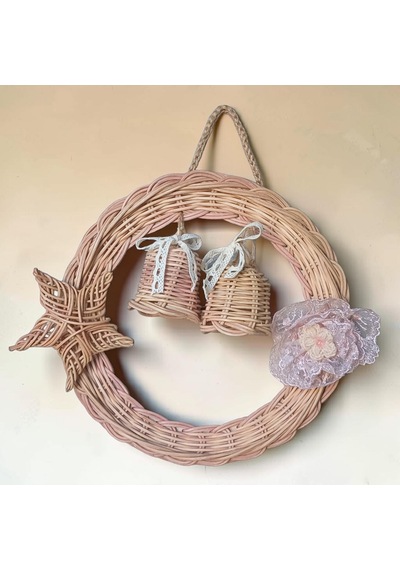 Handanrattan El Örgüsü Rattan Kapı Süsü - Yıldız Ve Çan Figürlü Bohem Duvar Dekorasyonu İkili Set: Yıldız 22 Cm & Çan 27 Cm