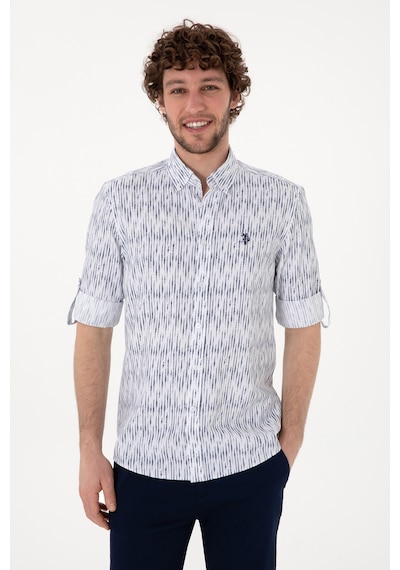 U.S. Polo Assn. Erkek Lacivert Çizgili Beyaz Gömlek 50306393-VR013