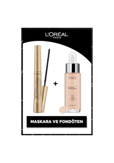 L'Oréal Paris Telescopic Gold Siyah Maskara & True Match Nude Fondöten Serum 0.5-2 Very Light