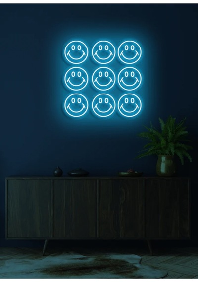 Gülücük Figürlü Neon Tabela Turkuaz