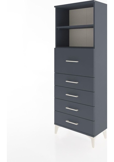 Arges Dolap 2 Raflı 5 Çekmeceli 60x30x163 Antrasit-antrasit Antrasit