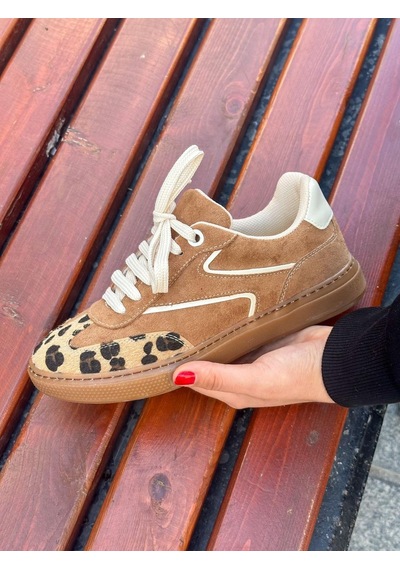 Erva'nın Butiği Taba Süet Wins Leoparlı Bağcıklı Kadın Sneakers-5688