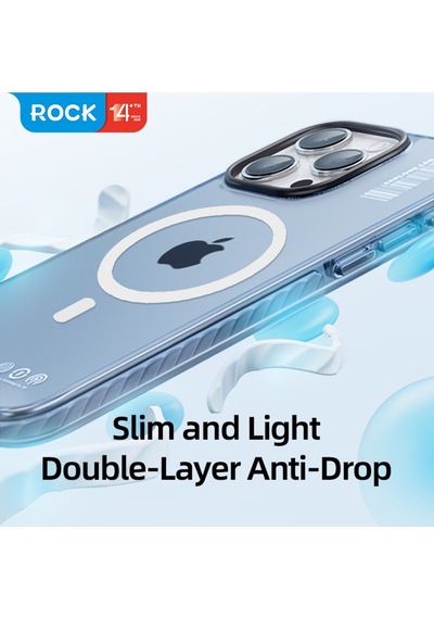 Rock Space Apple Uyumlu iPhone 15 Promax Kılıf Magsafe - Antishock Buzlu Mavi