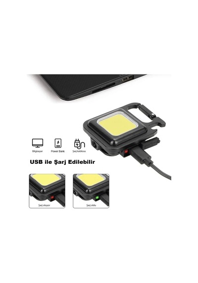 Mini Led Anahtarlık El Feneri Flash Mıknatıslı Su Geçirmez Şişe Açaçaklı Siyah