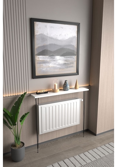 Violet Minimalist Metal Ayaklı Dar Dresuar Dekoratif Petek Üstü Dresuar 90 Cm Beyaz