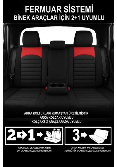 Thor Tay Tüyü Üniversal Oto Koltuk Kılıfı - 5 Koltuk Tam Set Kırmızı