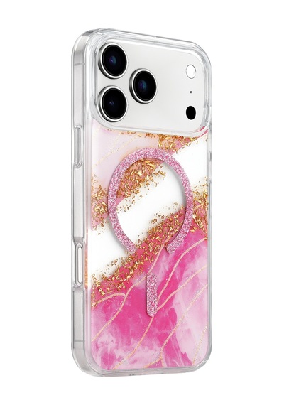 Onegif Apple Uyumlu iPhone 17 Pro/18 Pro Lotus Simli Magsafe Kapak - Pembe