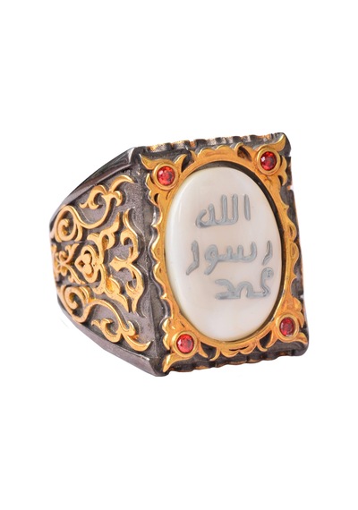 Erkeksterling Gümüş Sultan Yüzük - İslami Tasarım Beyaz Gümüş