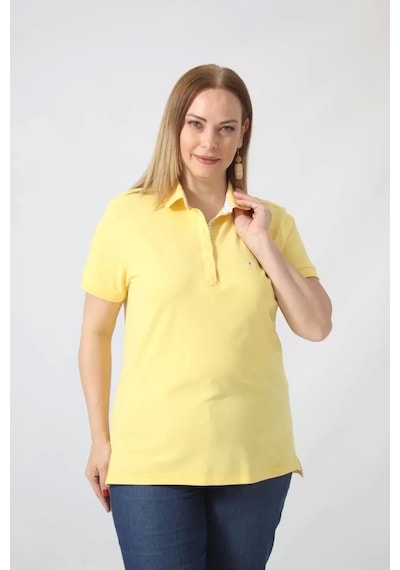 Moda Berray 21305 Kısa Kollu Büyük Beden Lakost Kumas T-shirt Sarı Sarı
