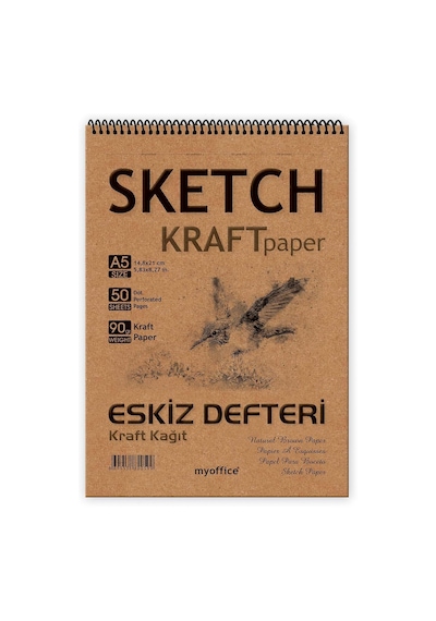 Etika Kraft Eskiz Defteri A5-90 Gr Doğal Kağıt, Spiralli, 50 Yaprak Sketchbook