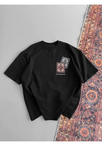 Erkek Yazlık Bisiklet Yaka Baskılı Regular Fit Tişört Kısa Kol T-shirt - Siyah
