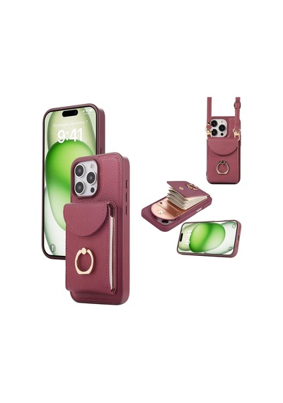 Teleplus Apple Uyumlu iPhone 15 Pro Kılıf Kartlıklı Yüzüklü El Askılı H34 Kılıf