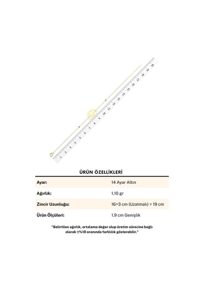 Sade Küçük Lotus Çiçeği 14 Ayar Altın Bileklik Sarı