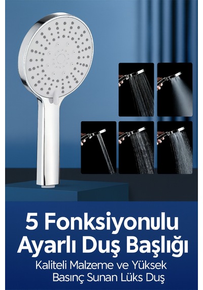 Yüksek Basınçlı 5 Fonksiyonlu Duş Başlığı Ayarlanabilir Lüks Banyo Başlığı Gümüş Eva / Pvc Diğer