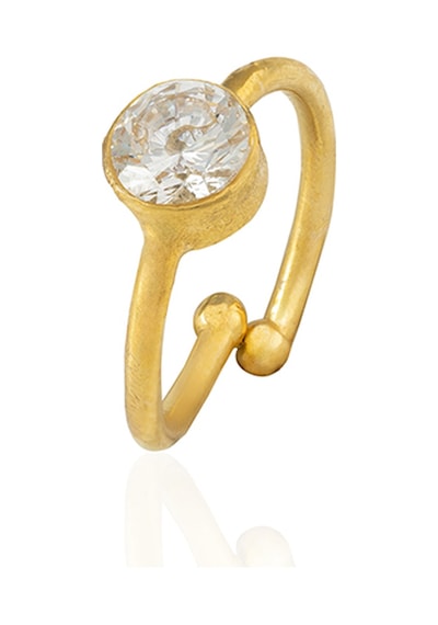Kadir Jewellery 22 Ayar Altın Kaplama Zirkon Taşlı Ayarlanabilir Kadın Minimal Yüzük Beyaz