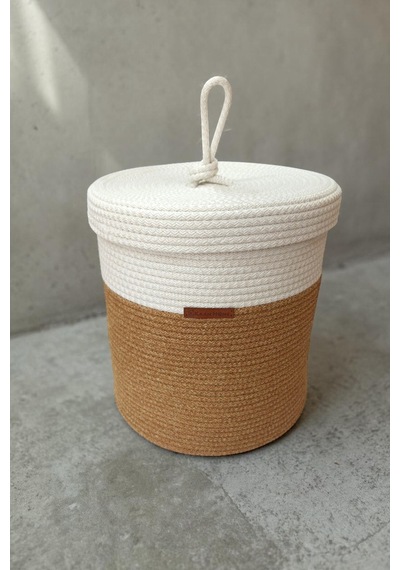 El Yapımı Dekoratif Örgülü Model 5'li Banyo Seti 2 Li Paspas 50x80 Cm Ve 40x60 Cm + Sepetler 18x18 Cm & Çamaşır Sepeti 35x33 Cm Hasır Jüt Renk