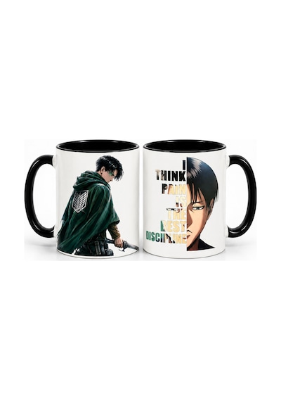 Anime Severlere Özel Attack On Titan Levi Desenli Hediye Seti Levi Termos, Levi Kupa, Levi Bardak Altlığı