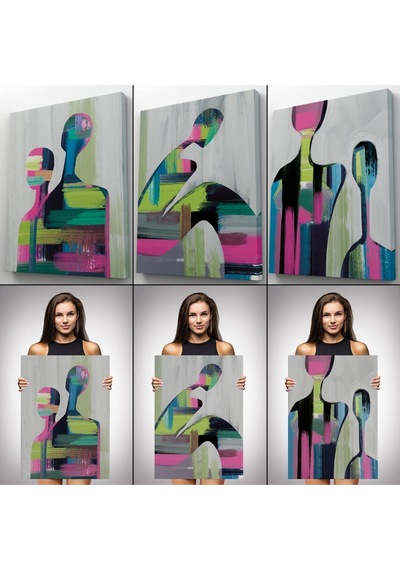 Es10 Özel Tasarım, Dekortif BaskıSüerreal Çift Dekoratif Duvar Tablosu Üçlü Set-ET-119 (50 x 70)