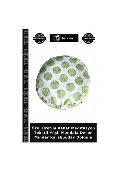 Özel Üretim Rahat Meditasyon Tekstil Yeşil Mandala Desen Minder Karabuğday Dolgulu