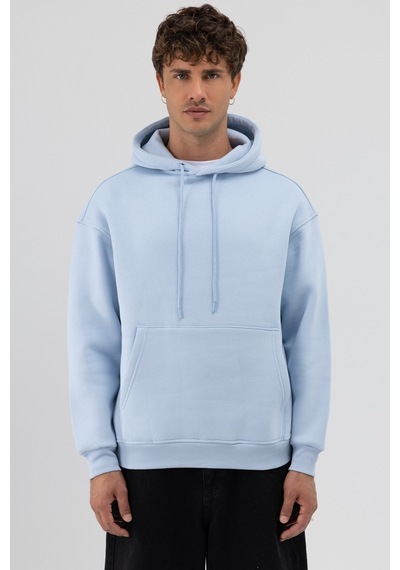 Vamos Basic Oversize Kapüşonlu Sweatshirt Bebe Mavi