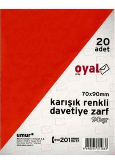Umur 70 90 Oyal Karışık Renkli Davetiye Zarfı