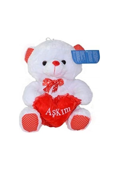 Halley Oyuncak 25 Cm Aşkım Kalp Nakışlı Peluş Ayı Beyaz