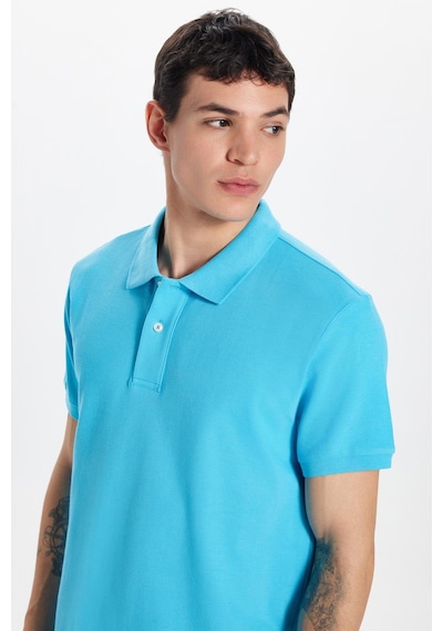 Tudors Erkek Slim Fit Dar Kesim %100 Pamuk Mavi Polo Yaka Tişört-32725 Toz Mavisi Mavi