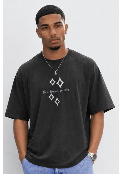 Respire Erkek Ffb Nakış Detaylı Oversize T-shirt Siyah