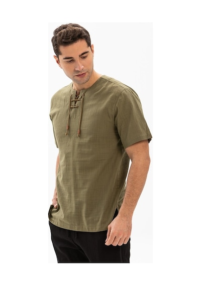 Kısa Kol Şile Bezi Zımbalı Erkek Tshirt Haki 3049