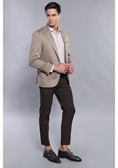 Penye Bej Slim Fit Ceket Wessi 001