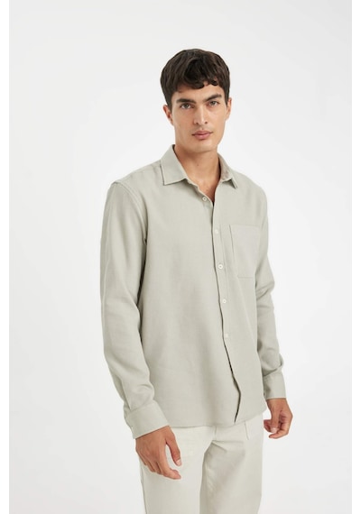 DeFacto %100 Pamuk Regular Fit Waffle Basic Düz Uzun Kollu Gömlek D1058AX24AUGR322