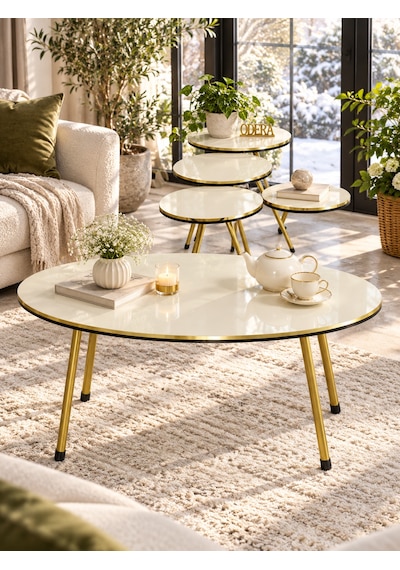 Odera Oval Orta Sehpa Ve Yuvarlak Zigon Sehpa 4'lü Set Metal Ayaklı Diğer
