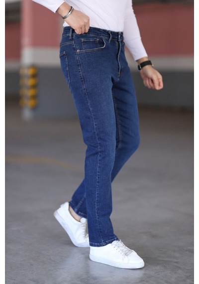 Myrab Denim Koyu Mavi Likralı Erkek Kot Pantolon - Regular Fit, Normal Bel, Kalın Kumaş Lacivert