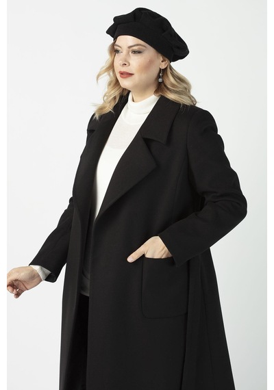 Moda Berray 904 Siyah Mono Yaka Torba Cepli Kaşe Kaban Siyah