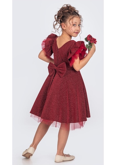 Mnk Baby & Kids Simli Şanzelize Kız Çocuk Abiye Elbise M00669 Bordo
