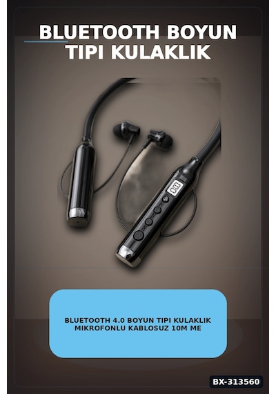 Bay Bluetooth V4.0 Boyun Tipi Kulaklık 10 Mt Menzilli Mikrofonlu Dijital Ekranli Kulak Ici Bx-313560 Najmaddin