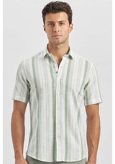 İmza Koyu Yeşil Kısa Kollu Çizgili Armürlü Pamuklu Casual Slim Fit Dar Kesim Gömlek 1004240243 Koyu Yeşil İmza Koyu Yeşil Kısa Kollu Çizgili Armürlü Pamuklu Casual Slim Fit Dar Kesim Gömlek 1004240243 Koyu Yeşil