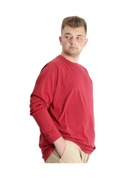 Mode Xl Büyük Beden Erkek Tshirt Uzun Kol Manşetli 20103 Bordo 001