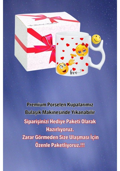 Kavuşma Love Emoji Baskılı Smile Emoji Toplu Kupa Bardak Çay Kahve Fincanı Beyaz