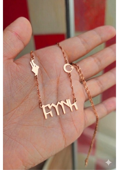 925 Ayar Gümüş Kurt Ve Ayyıldız Figürlü Eski Türkçe Türk Yazılı Kolye Rose Gold