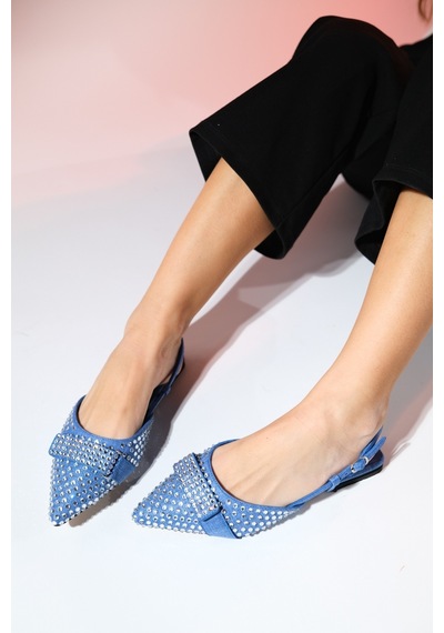 Luvishoes Kelp Kot Mavi Taşlı Kadın Düz Sandalet Mavi
